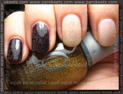 Essie Allure, Essence Devil’s Flavour + Orly Prisma Gloss Gold bright light