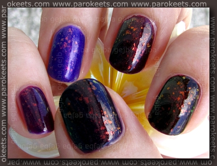 Rival De Loop - Purple Rain; H&M - 432; No 7 - Damson Dream; Flormar 323; Essence - Thelma; layered with Glam Nails - Larissa Rival De Loop - Purple Rain; H&M - 432; No 7 - Damson Dream; Flormar 323; Essence - Thelma; layered with Glam Nails - Larissa