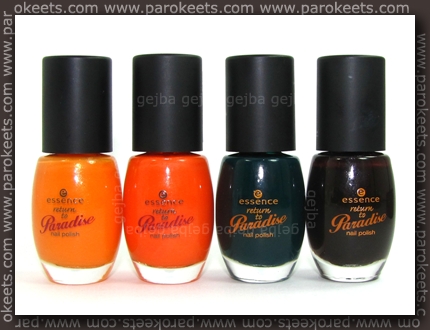 Essence Return To Paradise: Fruit Punch, Sun Downer, Back To Paradise, Jungle Drum Essence Return To Paradise: Fruit Punch, Sun Downer, Back To Paradise, Jungle Drum bottles