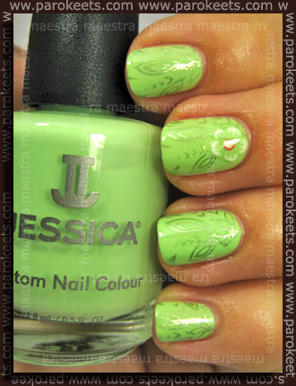 Konadicure: Jessica - Viva La Lime Light + IP A05 with China Glaze - Cherish and fimo flower