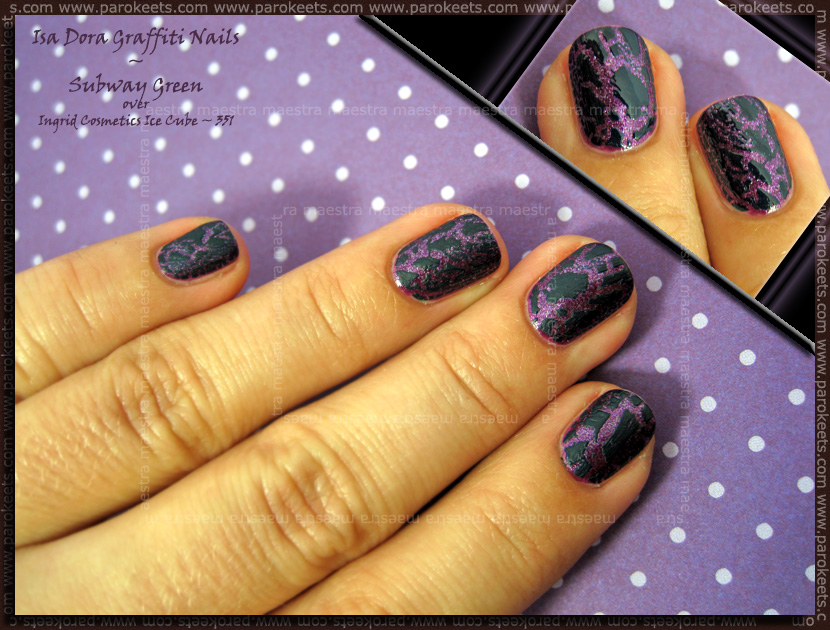 Isa Dora - Graffiti Nails - Subway Green over Ingrid Cosmetics Ice Cube - 351 Swatch: Isa Dora - Graffiti Nails - Subway Green over Ingrid Cosmetics Ice Cube - 351