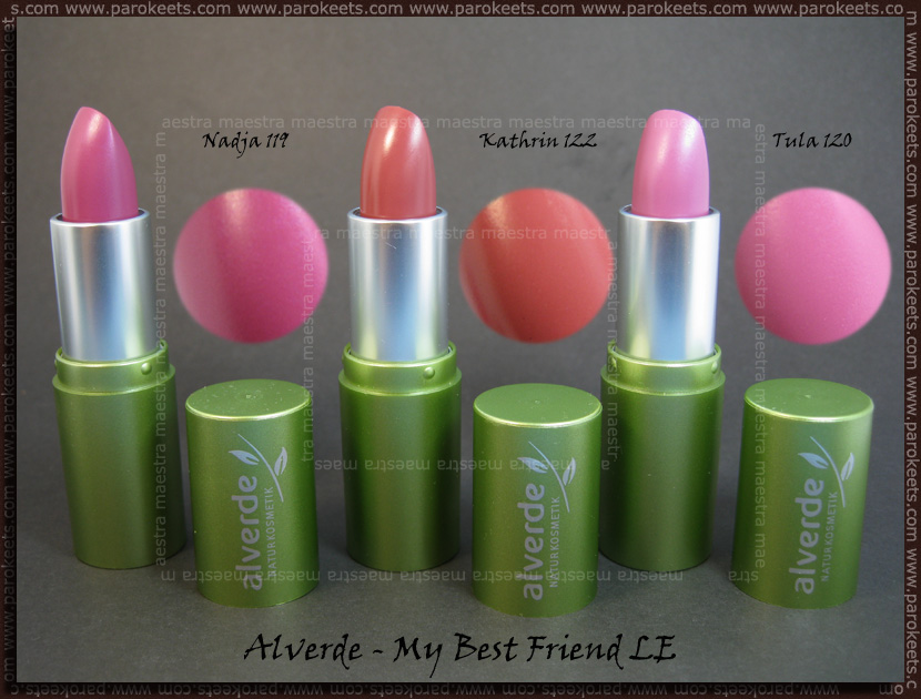 Swatch: Alverde - My Best Friend LE - lipsticks Nadja, Kathrin, Tula
