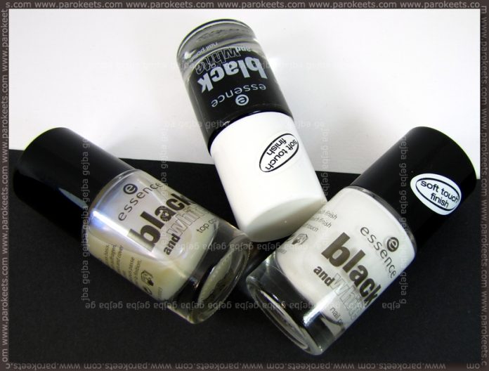 Essence Black and White polishes: Make Me Holo, White Hype, Black Out