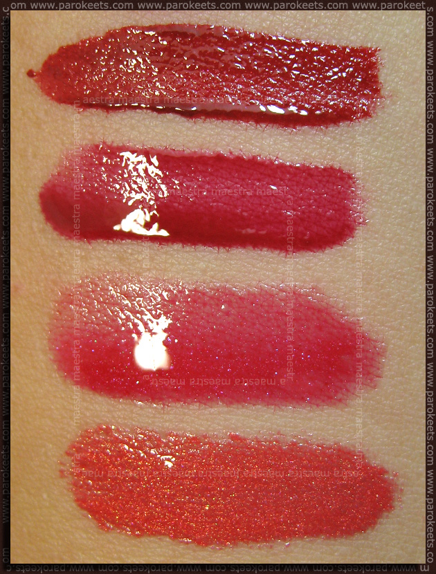 Swatch: Red lipglosses and lip creams