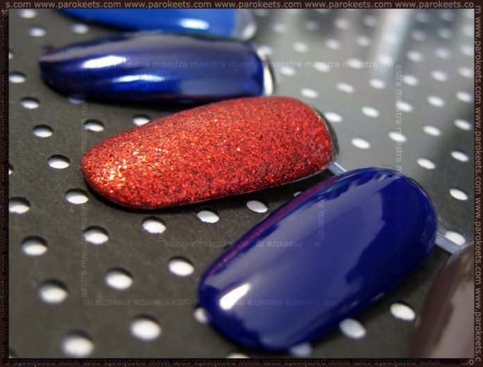 Swatches: Barry M: Indigo, Red Glitter, Navy