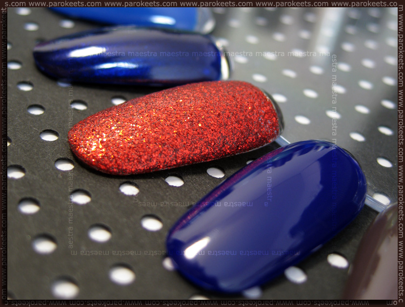 Swatches: Barry M: Indigo, Red Glitter, Navy