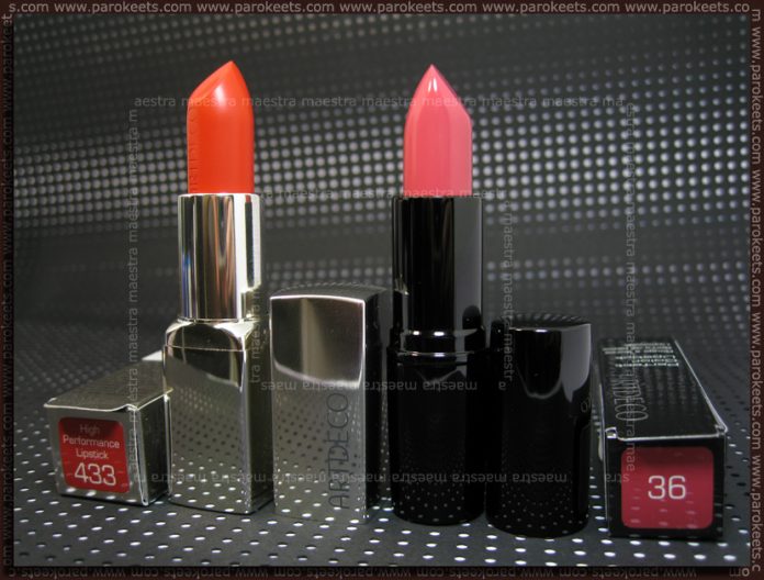 Artdeco - Coral Kisses (spring/summer 2011): Perfect Color Lipstick - 36 Pink Thistle, High Performance Lipsticks - 433 Corn Poppy