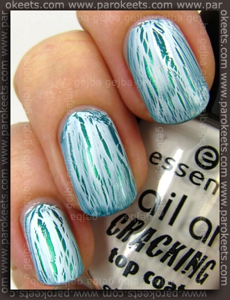 Essence: Out Of My Mind bottle + Crack Me! White swatch by Parokeets