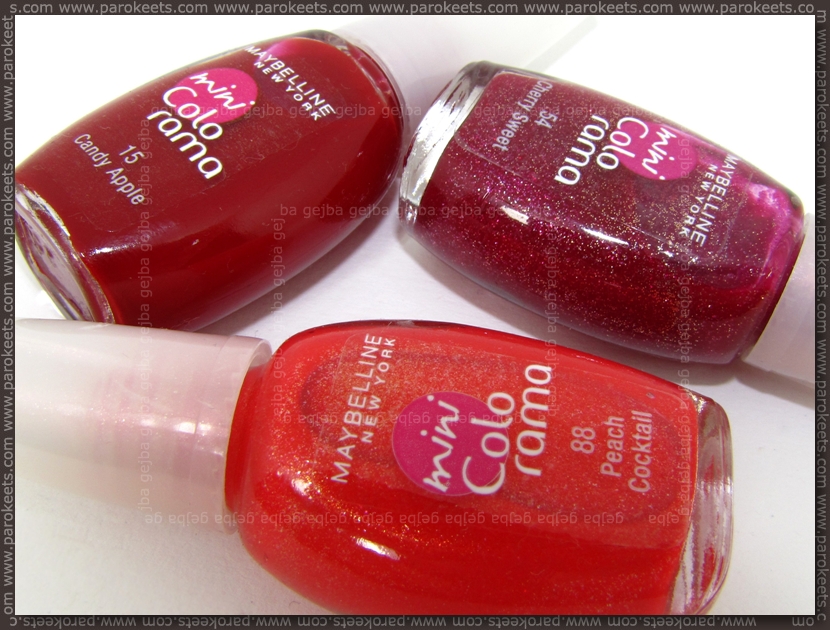Maybelline mini Colorama: Candy Apple, Cherry Sweet, Peach Cocktail bottles