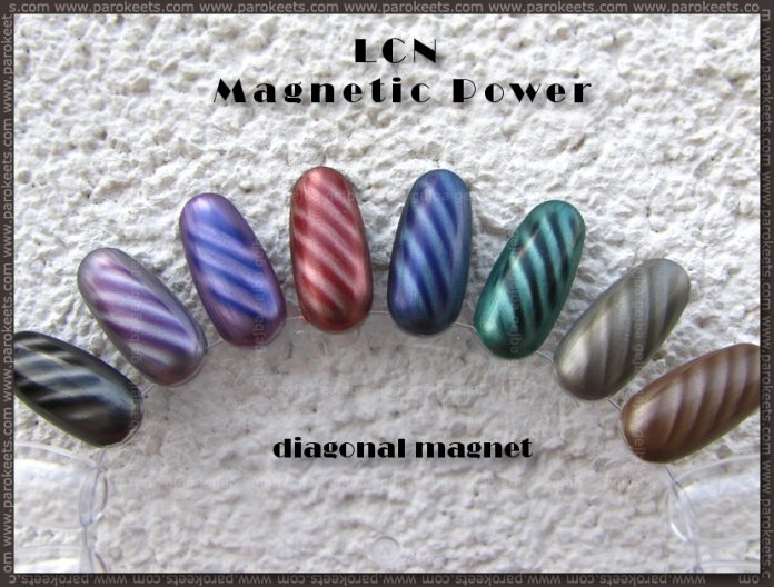 LCN Magnetic Power nail polishes - diagonal magnet design