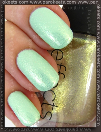 Manhattan Fresh-Excited! + CND Jade Sparkle swatch by Parokeets