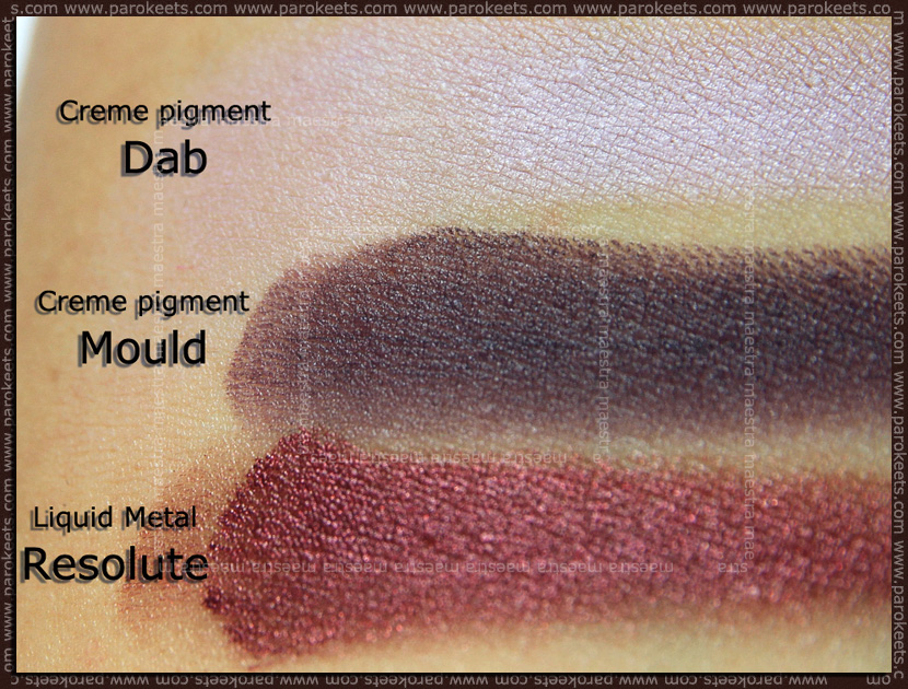 Swatch: Illamasqua Creme Pigments: Dab, Mould; Liquid Metal: Resolute
