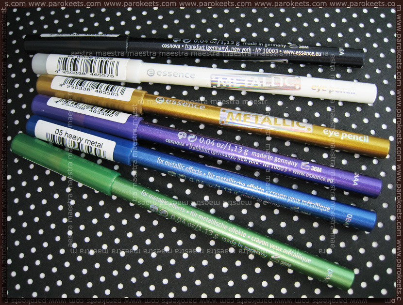 Essence - Metallic Eye Pencil: Green Day, Heavy Metal, Lilectric, Iron Goddess, White Divine, Black Knight