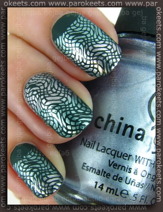 KIKO Verde Scuro (347) + China Glaze Sci-Fi + Metallic Muse + XL B plate