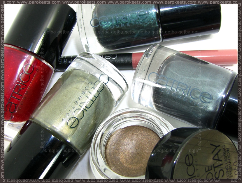 Catrice: Lost In THe Rose Wood (lip liner), Metall Of Honor (es), Marilyn&Me, Khaki Perry, After Eight, Captain Sparrow's Boat