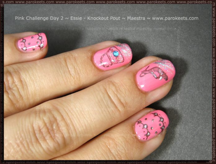 Pink Challenge Day 2: Essie - Knockout Pout + Konad - m9, m16, m77 by Maestra