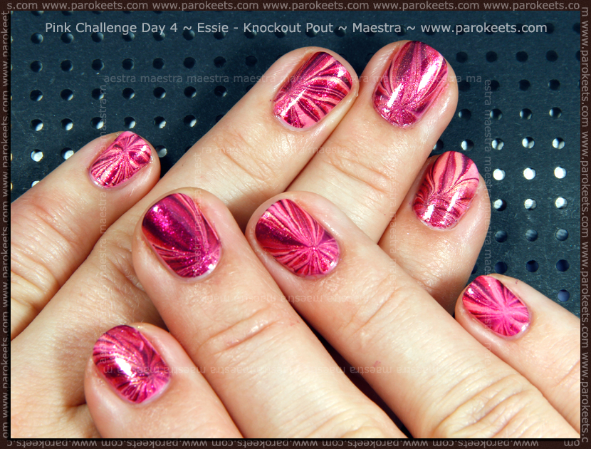 Pink Challenge Day 4: Essie - Knockout Pout + Water Marble by Maestra