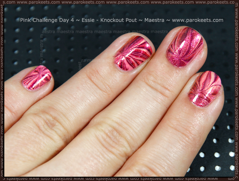 Pink Challenge Day 4: Essie - Knockout Pout + Water Marble by Maestra