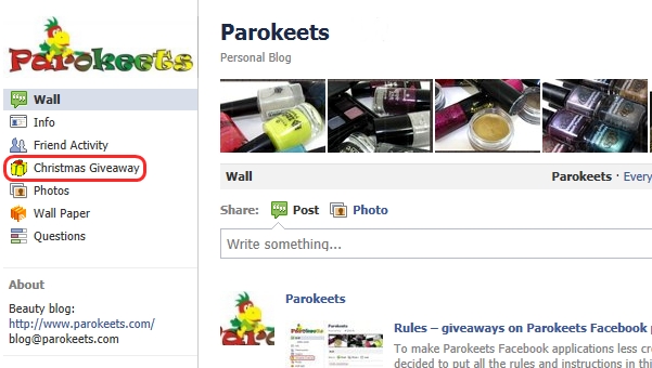 Parokeets blog Facebook giveaway