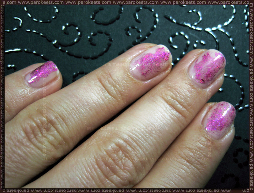Nail Art with nail transfer foil: Essie - Pink Petal and Essence - Style Me Pretty