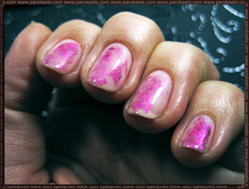 Nail Art with nail transfer foil: Essie - Pink Petal and Essence - Style Me Pretty