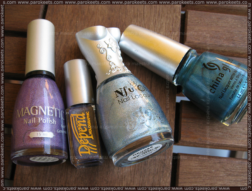 Holographic comparison: Magnetic - Powerful Purple, Nfu Oh - 65, China Glaze - DV8, Depend - Denim Blue (2032) Holographic comparison: Magnetic - Powerful Purple, Nfu Oh - 65, China Glaze - DV8, Depend - Denim Blue (2032)