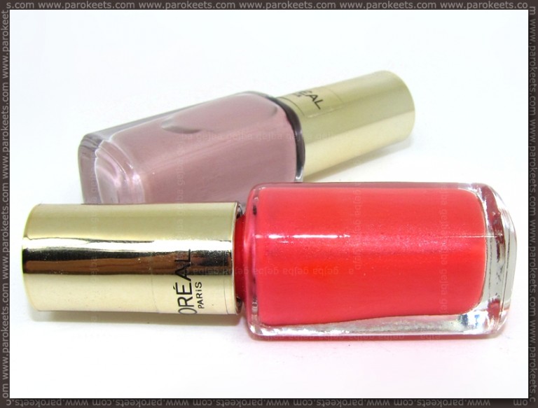 L’Oreal Color Riche Dating Coral and Rose Bagatelle nail polish swatches