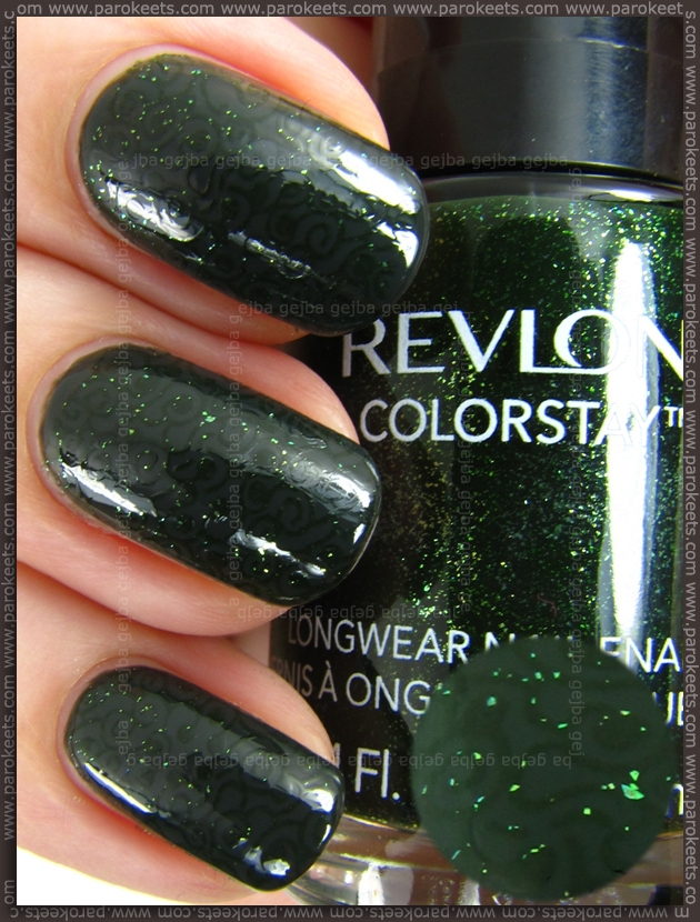 OPI Nein!Nein!Nein!OK Fine! + Revlon Rain Forest + Essence stamping plate OPI Nein!Nein!Nein!OK Fine! + Revlon Rain Forest + Essence stamping plate