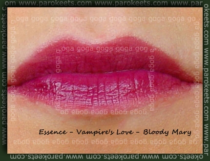 Essence Vampires Love TE, Bloody Mary, lip swatch