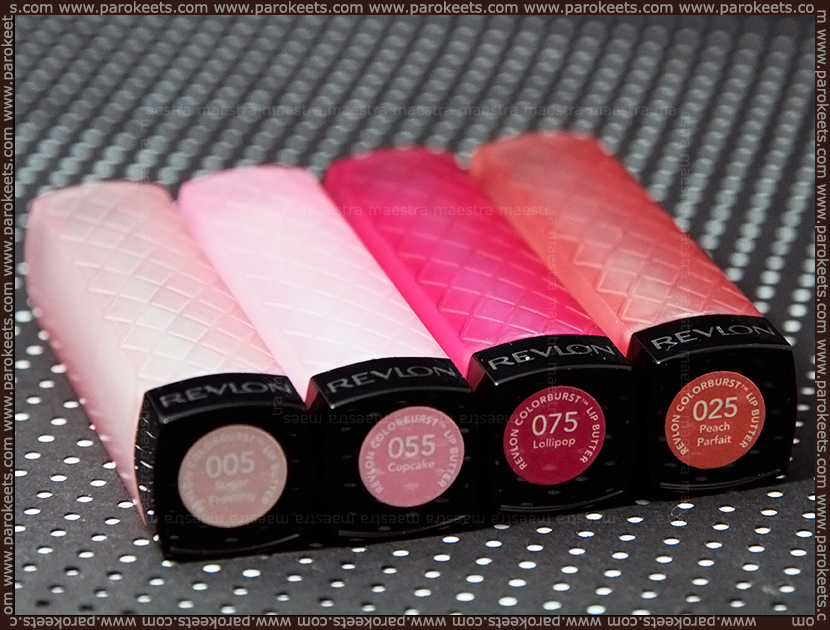 Revlon Colorburst Lip Butter: Sugar Frosting, Cupcake, Lollipop, Peach Parfait