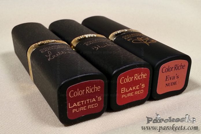 LOreal Color Riche Laetitia, Blake, Eva lipsticks