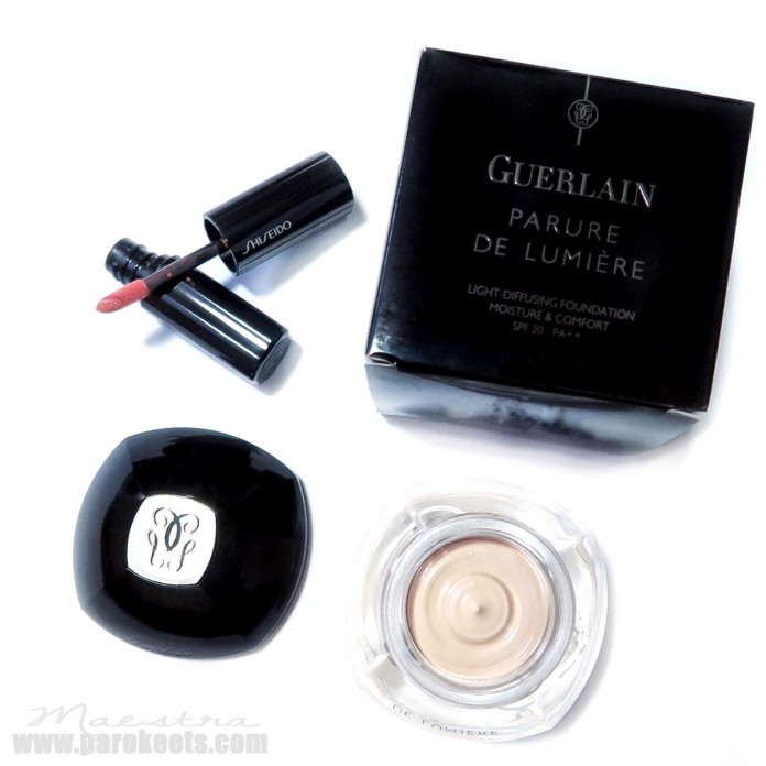 Guerlain Parure De Lumiere foundation, Shiseido liquid lipstick