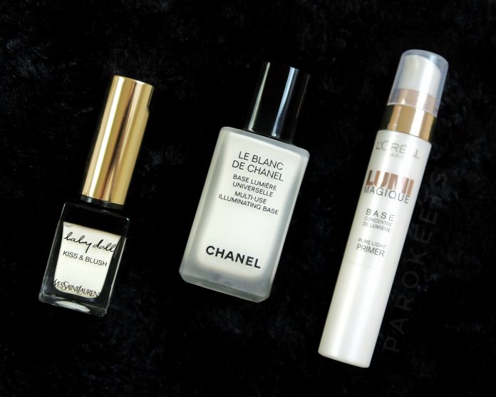 L'Oreal Lumi Magique Primer, Chanel Le Blanc de Chanel, Yves Saint Laurent Baby Doll Kiss & Blush