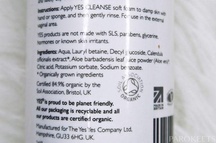 YES Cleanse intimno čistilo v peni - INCI sestavine