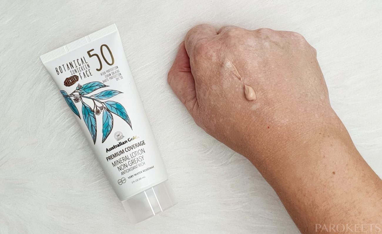 quagga Sæt tøj væk Motherland Australian Gold Botanical Sunscreen Face SPF 50 tinted (review) | Parokeets