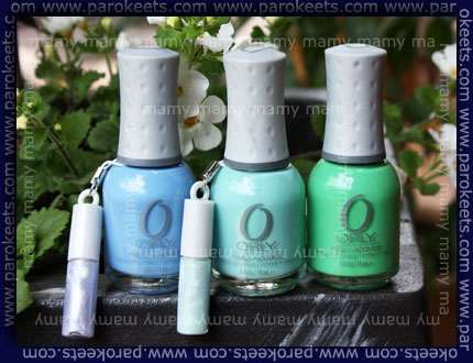 Orly: Snowcone, Gumdrop, Mint Mojito, swatches bottles