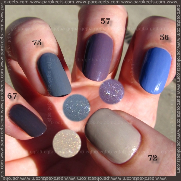 Alessandro nail polish: 67, 75, 57, 56, 72 swatch