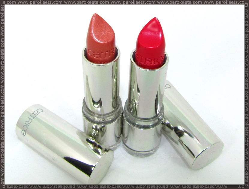 Catrice Ultimate Shine lipstick: Corallicious Pink and Berry Pink swatch