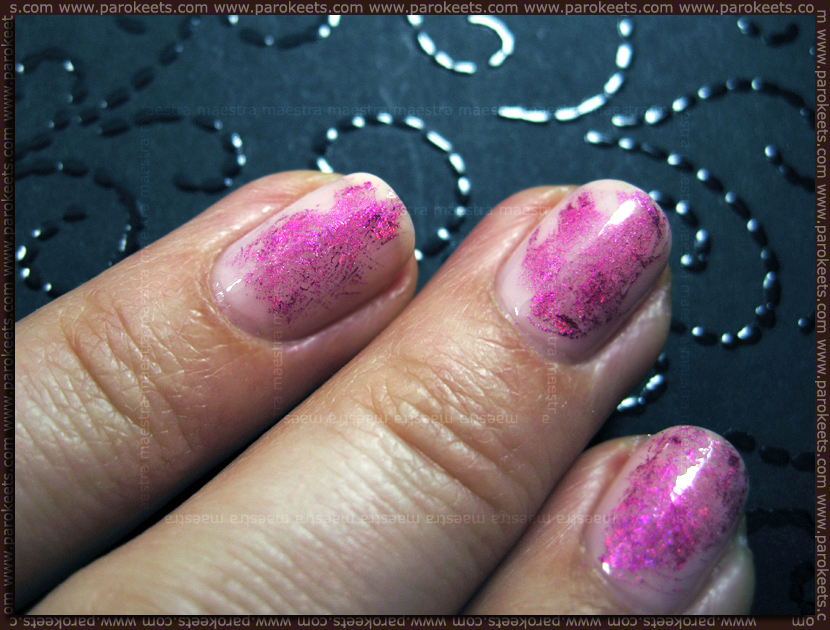 Nail Art with nail transfer foil: Essie - Pink Petal and Essence - Style Me Pretty