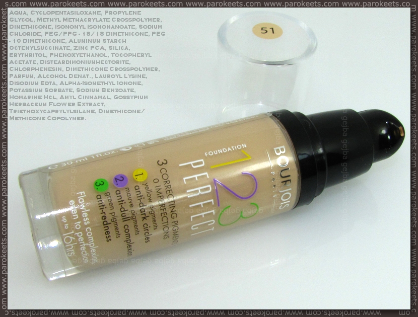 Bourjois 123 Perfect liquid foundation: bottle, ingredients