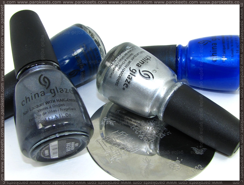 China Glaze: First Mate, Frostbite, Millennium, Awaken + H22 image plate